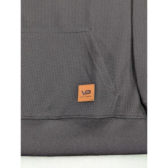 Vict Popu Black Waffle Weave Pattern Pullover Hoodie Size Small - Picture 3 of 9